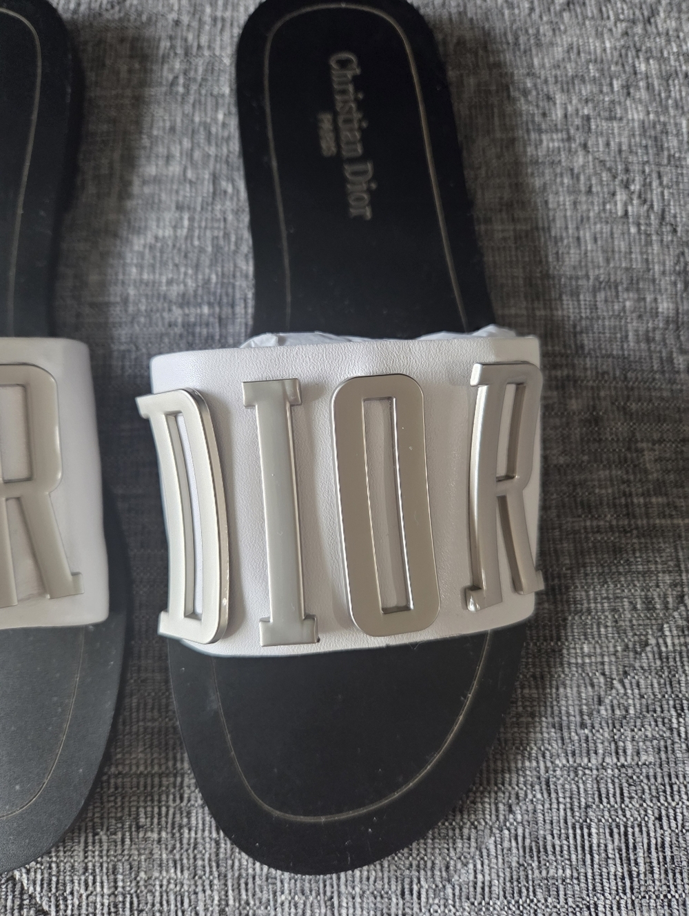 Christian Dior Diorevolution Slide Flat Sandal White Silver Metal Logo Size 8.5 - Picture 6 of 14